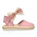 LINEN Cotton canvas little espadrille shoes with RIBBON design for girls.