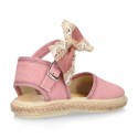 LINEN Cotton canvas little espadrille shoes with RIBBON design for girls.