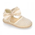 LINEN Cotton canvas little espadrille shoes with RIBBON design for girls.