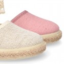 LINEN Cotton canvas little espadrille shoes with RIBBON design for girls.