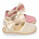 LINEN Cotton canvas little espadrille shoes with RIBBON design for girls.