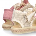 LINEN Cotton canvas little espadrille shoes with RIBBON design for girls.