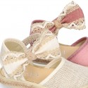 LINEN Cotton canvas little espadrille shoes with RIBBON design for girls.