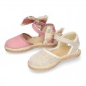 LINEN Cotton canvas little espadrille shoes with RIBBON design for girls.