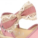 LINEN Cotton canvas little espadrille shoes with RIBBON design for girls.