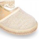 LINEN Cotton canvas little espadrille shoes with RIBBON design for girls.