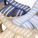 Stripes print Cotton canvas kids Sandal T-Strap espadrille shoes with hook and loop strap.