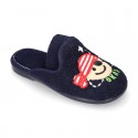 PIRATE print Terry cloth Home shoes with elastic strap.