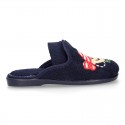 PIRATE print Terry cloth Home shoes with elastic strap.