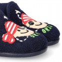 PIRATE print Terry cloth Home shoes with elastic strap.