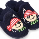 PIRATE print Terry cloth Home shoes with elastic strap.