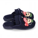 PIRATE print Terry cloth Home shoes with elastic strap.