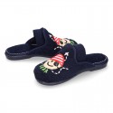 PIRATE print Terry cloth Home shoes with elastic strap.