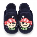 PIRATE print Terry cloth Home shoes with elastic strap.