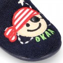 PIRATE print Terry cloth Home shoes with elastic strap.