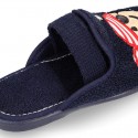 PIRATE print Terry cloth Home shoes with elastic strap.