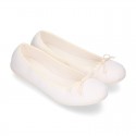 SQUARE design cotton Home Ballet flat shoes with ribbon.