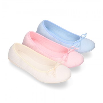SQUARE design cotton Home Ballet flat shoes with ribbon.