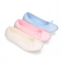 SQUARE design cotton Home Ballet flat shoes with ribbon.