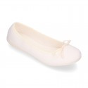 SQUARE design cotton Home Ballet flat shoes with ribbon.