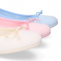 SQUARE design cotton Home Ballet flat shoes with ribbon.