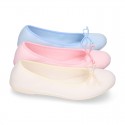 SQUARE design cotton Home Ballet flat shoes with ribbon.