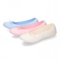 SQUARE design cotton Home Ballet flat shoes with ribbon.