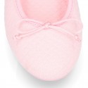 SQUARE design cotton Home Ballet flat shoes with ribbon.