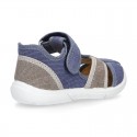 WASHED combined cotton canvas kids sandal shoes with hook and loop strap closure.