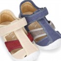 WASHED combined cotton canvas kids sandal shoes with hook and loop strap closure.