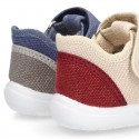 WASHED combined cotton canvas kids sandal shoes with hook and loop strap closure.