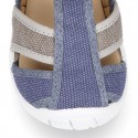 WASHED combined cotton canvas kids sandal shoes with hook and loop strap closure.