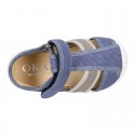 WASHED combined cotton canvas kids sandal shoes with hook and loop strap closure.