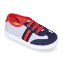 Combined Cotton canvas tennis shoes with ties closure.