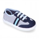 Combined Cotton canvas tennis shoes with ties closure.