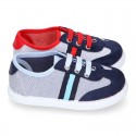 Combined Cotton canvas tennis shoes with ties closure.