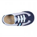 Combined Cotton canvas tennis shoes with ties closure.