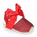 Shiny soft leather Menorquina sandals for baby girls and BOW.