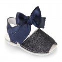 Shiny soft leather Menorquina sandals for baby girls and BOW.