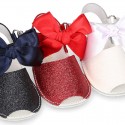 Shiny soft leather Menorquina sandals for baby girls and BOW.