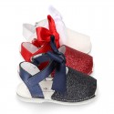 Shiny soft leather Menorquina sandals for baby girls and BOW.