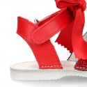 Shiny soft leather Menorquina sandals for baby girls and BOW.