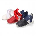 Shiny soft leather Menorquina sandals for baby girls and BOW.