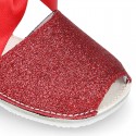 Shiny soft leather Menorquina sandals for baby girls and BOW.