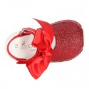 Shiny soft leather Menorquina sandals for baby girls and BOW.