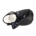 BLACK Shiny soft leather Menorquina sandals for baby girls and BOW.