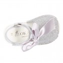 METAL Shiny soft leather Menorquina sandals for baby girls and BOW.