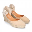 Women Suede leather V shape espadrille shoes Valenciana style.