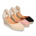 Women Suede leather V shape espadrille shoes Valenciana style.