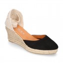 Women Suede leather V shape espadrille shoes Valenciana style.